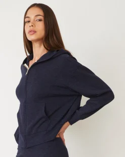 MONROW Original Fleece Zip Up Hoody HEATHEREDNAVY Store